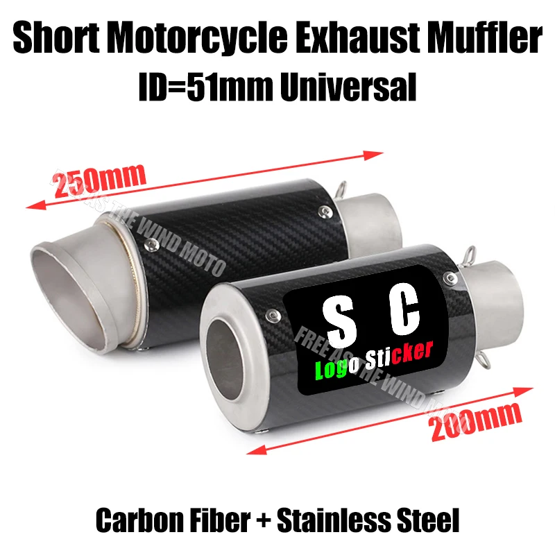 

Universal 51mm Short Type Carbon Fiber SC Motorcycle Exhaust Muffler Escape for Kawasaki Yamaha Suzuki Honda CF Etc Moto Parts