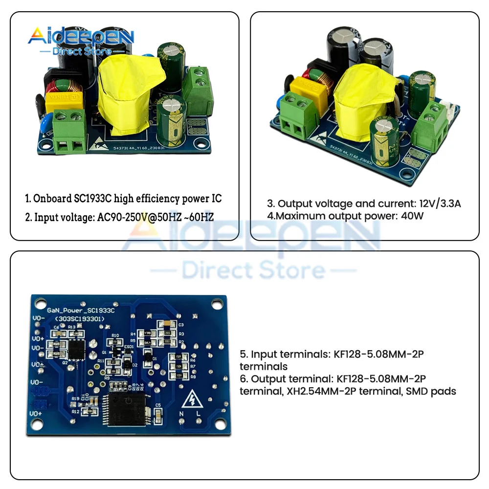 AC 90-250V to 12V 3.3A 40W Low Ripple Switching Power Supply Module AC-DC Switch Overcurrent Short Circuit Protection