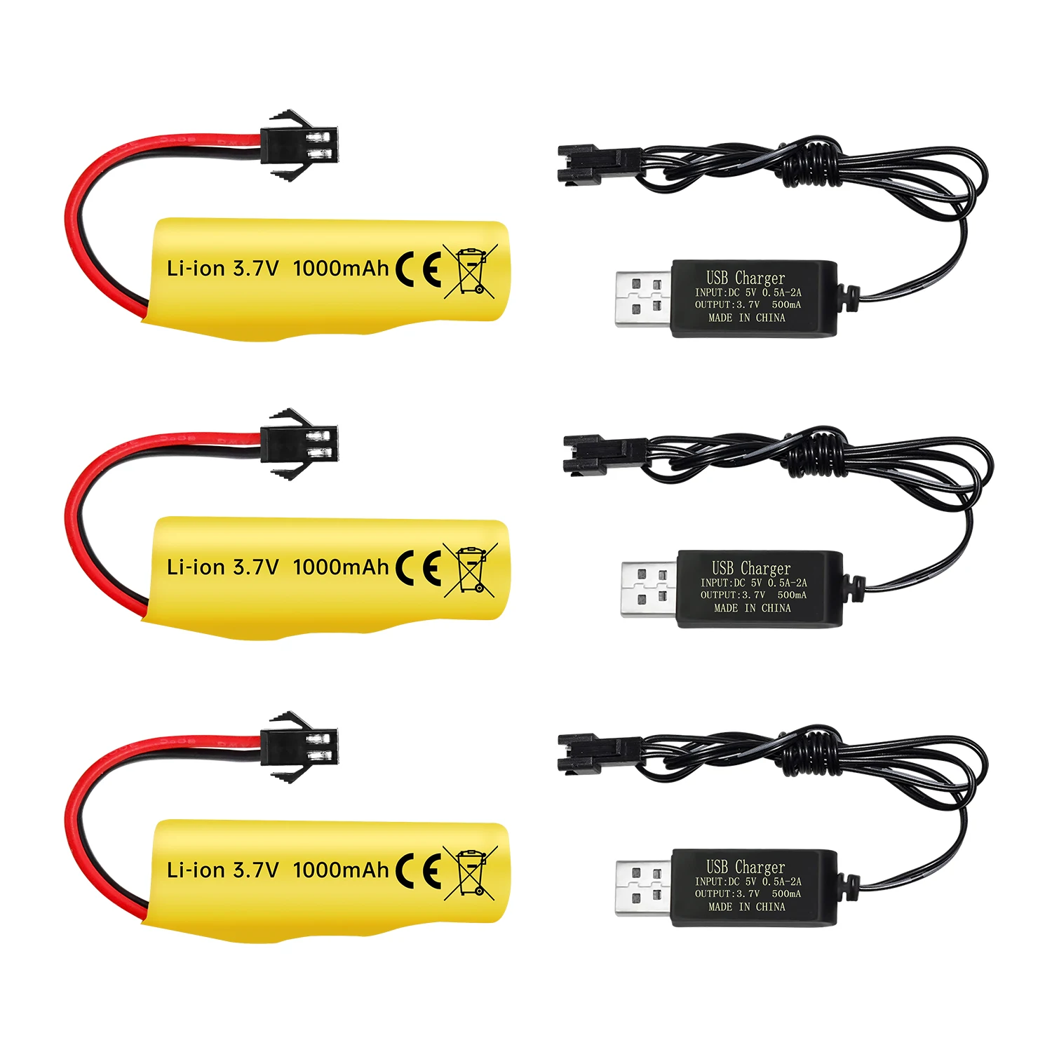 3PCS 3.7V 1000mAh Li-ion Battery with USB Charging Cable for TB202 TB201 TM201 TM202 TC141 DE35 DE38 DE40 DE50 RC Stunt Car