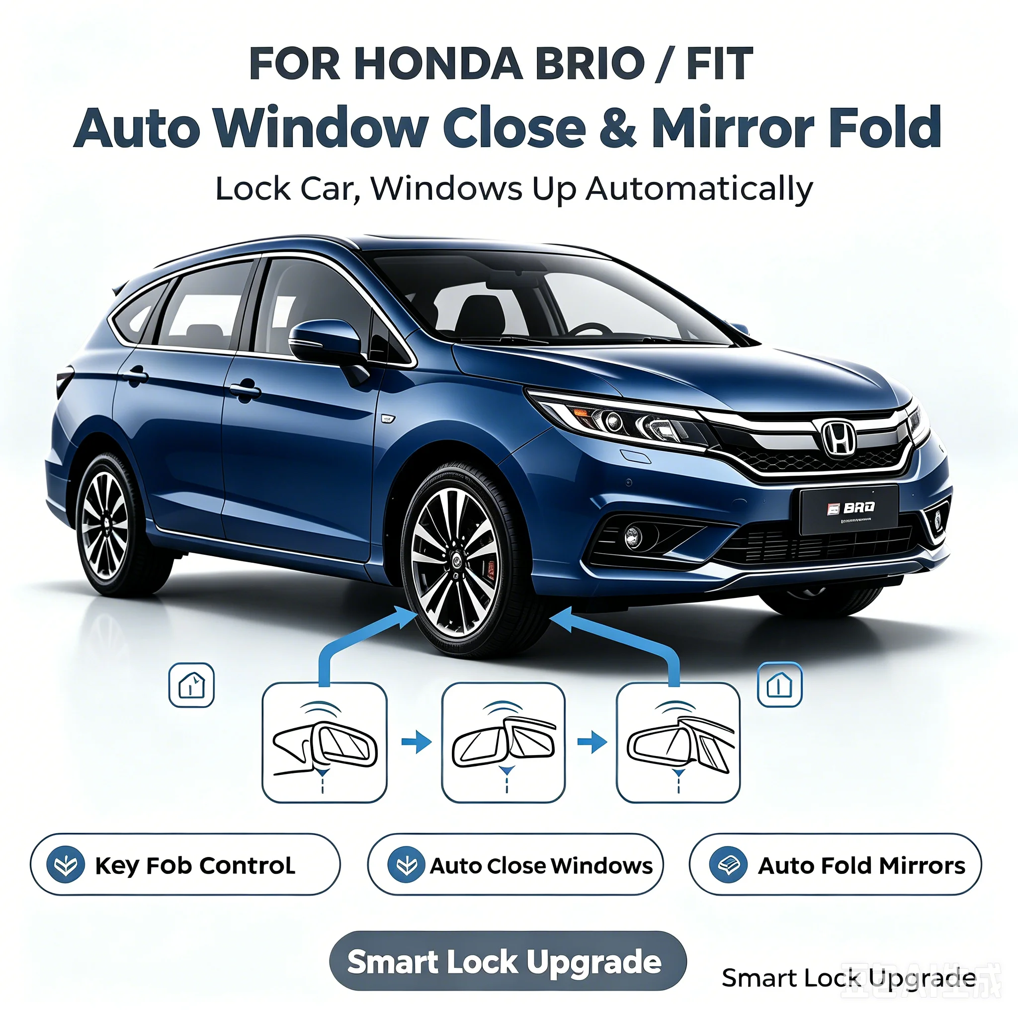 For Honda Brio Fit Auto Window Closer & Fold Mirror Module Lock Car Close Window Roll Up Folding Side Mirror Plug Play 3