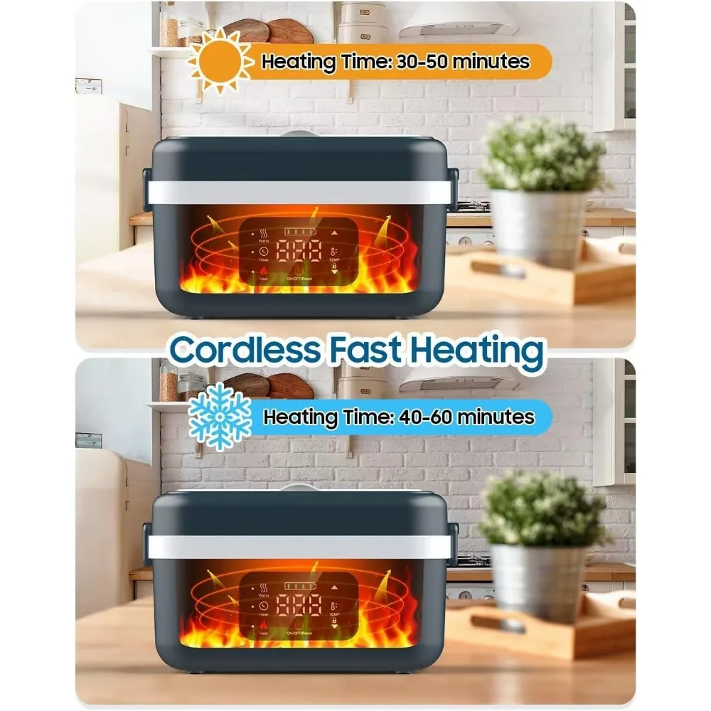 Kabellose elektrische Lunchbox für Erwachsene, wiederaufladbar, 16.000 mAh batteriebetrieben, 60 W selbsterhitzende Lunchbox mit intelligenter Reservierung