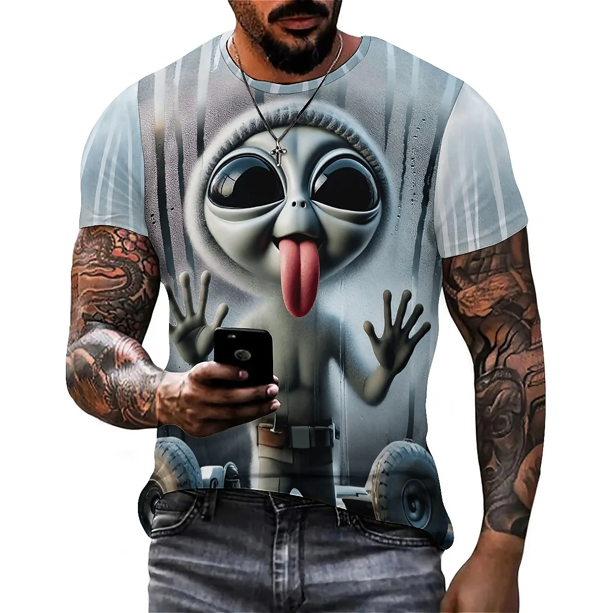 Men's Breathable Quick-Drying High-Definition Pattern 3D Printed Short-Sleeve T-Shirt - Loose Fit