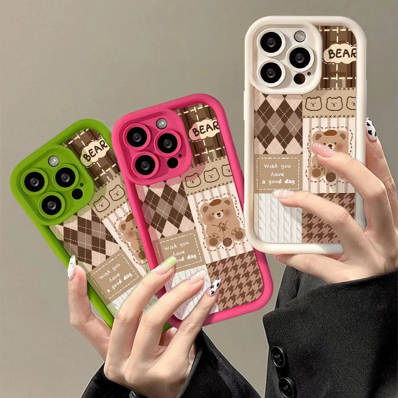 Cute Bear Silicone TPU Soft Phone Case For iPhone 15 Pro Funda 13 11 14 12 X XR XS 7 8 SE Plus 13proma 14plus Protective Cover