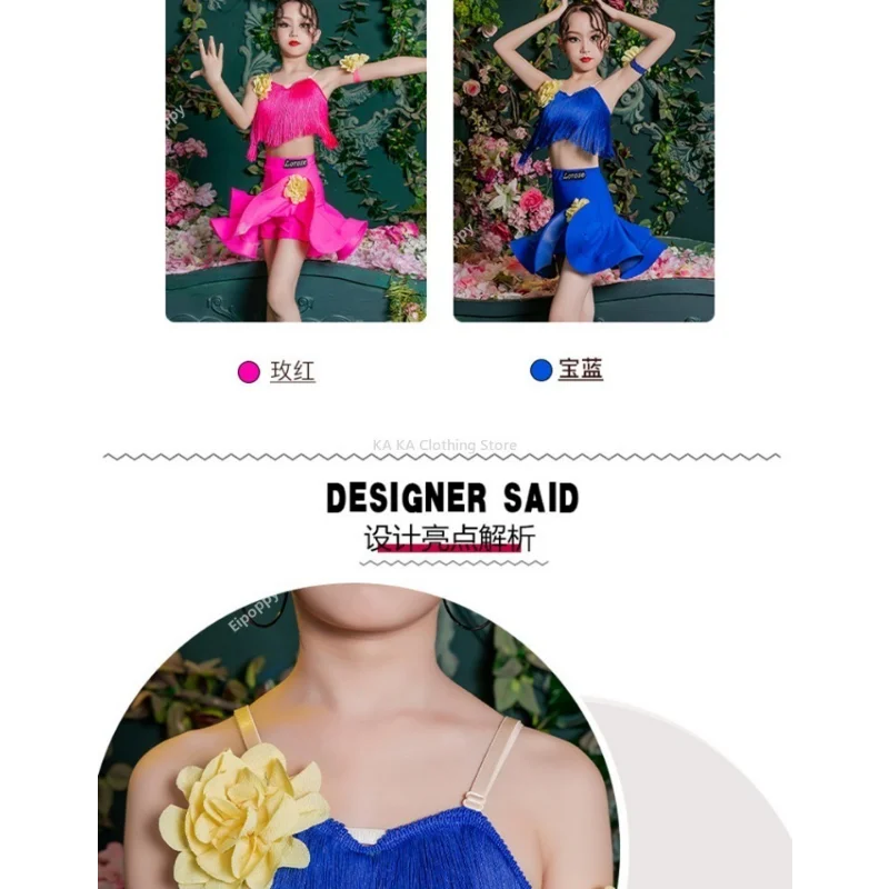 Child Samba Tango Latin Dance Dress Girls Cha Cha Ballroom Dance Costume Fringe Latin Dress Kids Competition Dress Practice Wear image 6