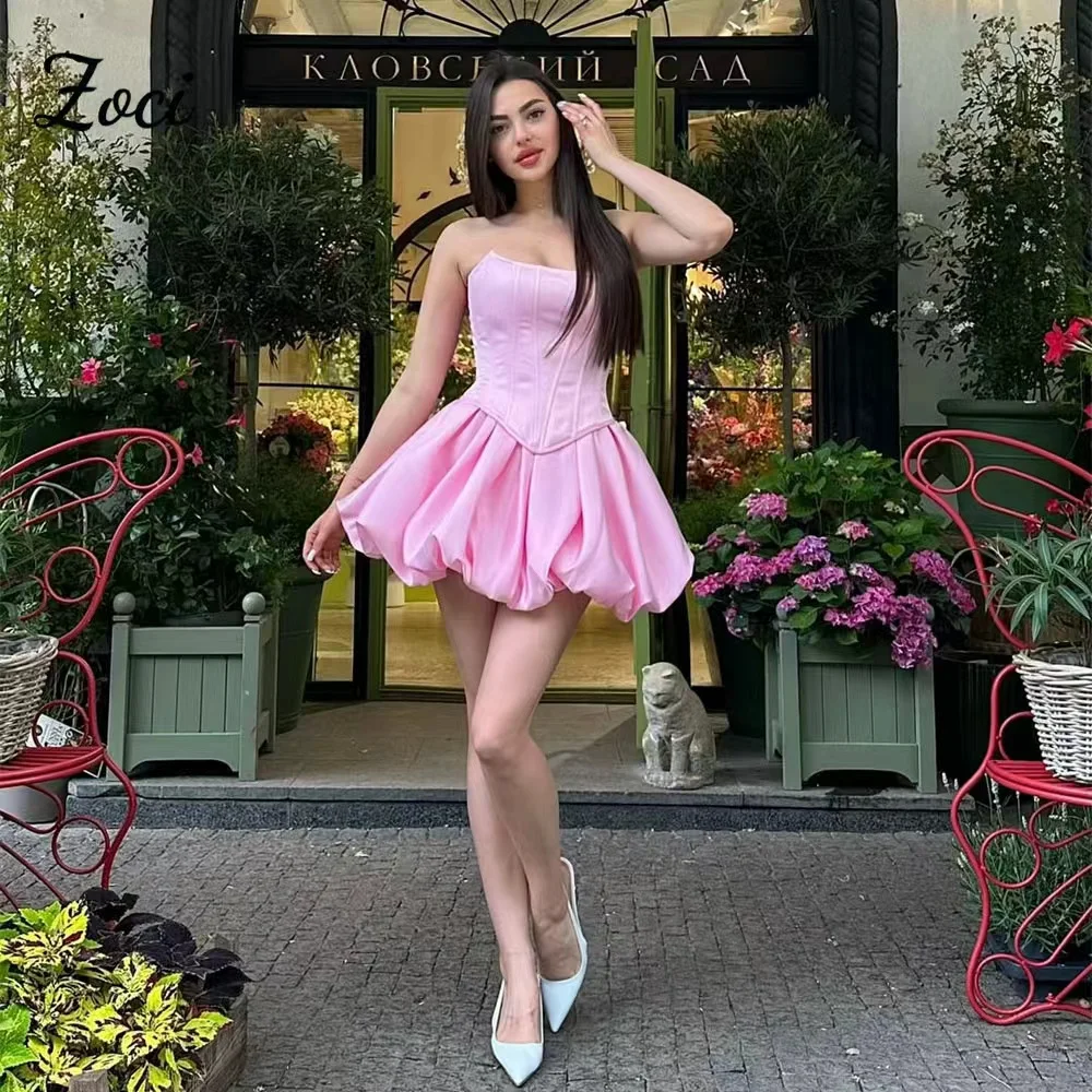 

Zoci Sexy Pink Prom Dresses Short Mini Satin Cocktail Dresses Princess Bones Backless Birthday Party Gown for Girls Customized