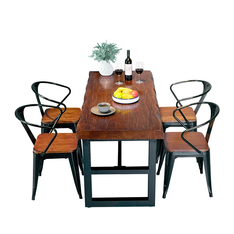 Wood&Metal Table and Chair 4 Seater Industrial Dining Table Set