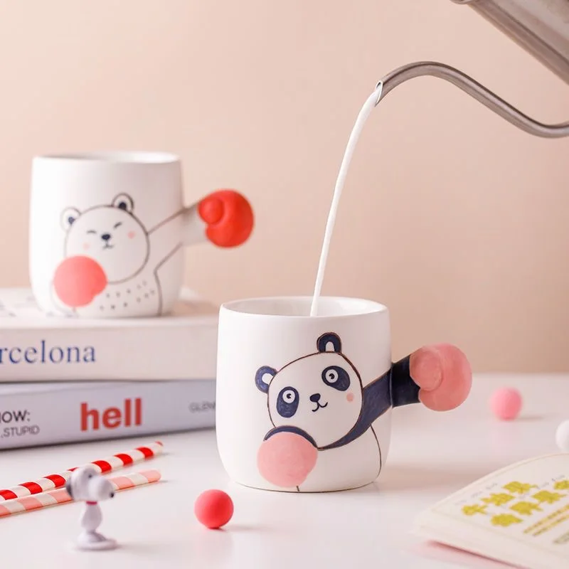 

Personality 300ML Cute Ceramic Coffee Mug Cartoon Animal Boxing Shaped Handle Creative Coffee Milk Cup Water Mugs Drinkware Gift