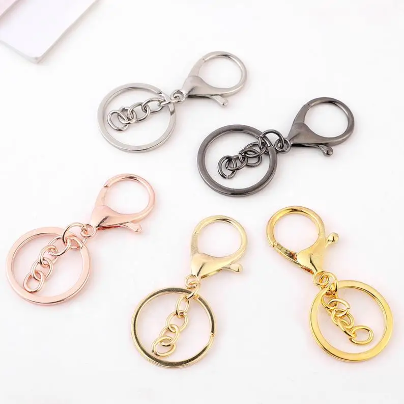 

500pcs 30mm Key Chains Keyrings Round Golden Silver-Plate Color Lobster Clasp Hook Keychain ni174