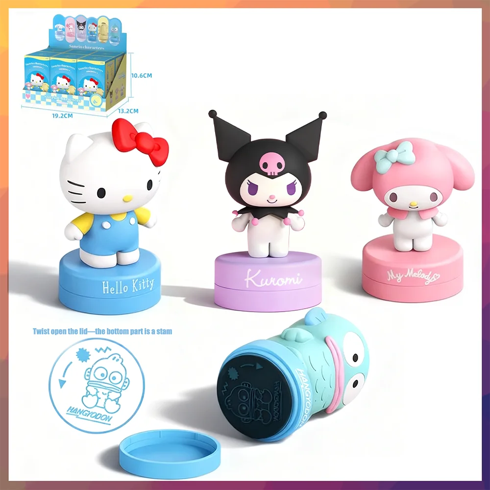 Sanrio – boîte aveugle de sceau familial Hellokitty Kuromi, figurine tendance, jouet de dessin animé, timbre Hangyodun Mymelody, ornement, cadeau d'anniversaire pour enfants