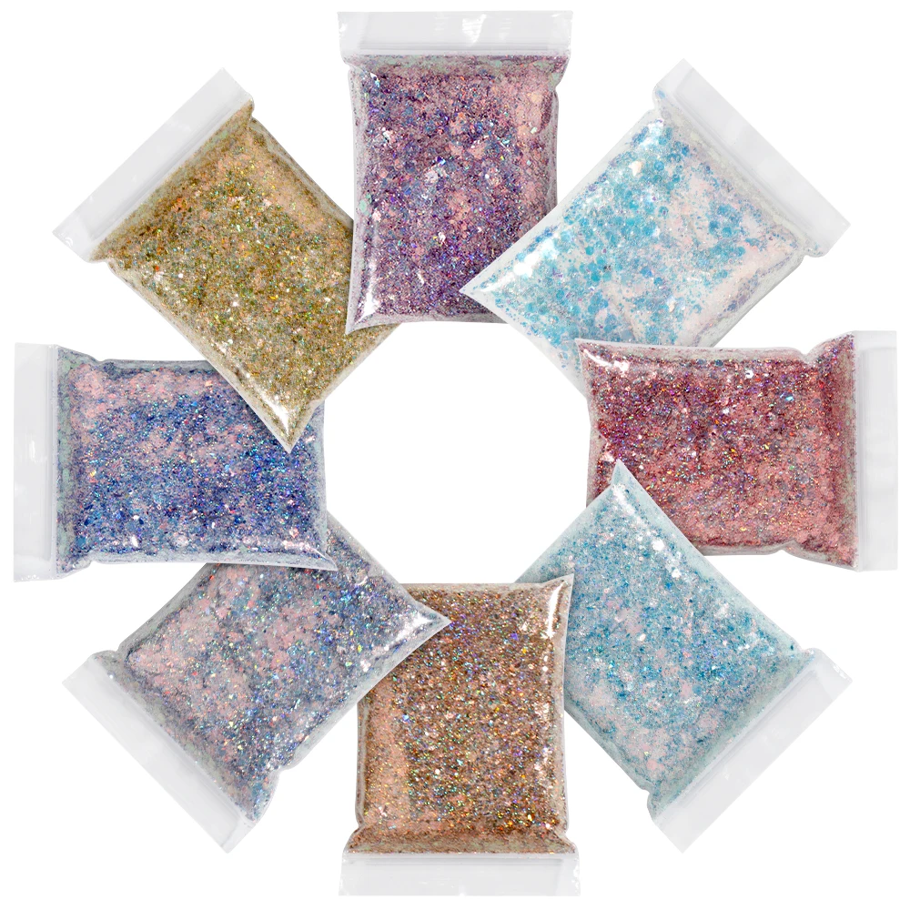 50G/Bag UV Color Changing Nail Art Glitter Mix Size Chunky-Hexagon Laser Sequins 10Color Shiny Mermaid Manicure Flakes Decor*53-