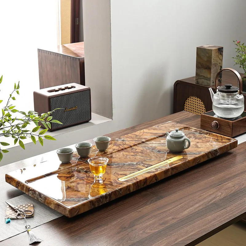 Marble Glass Tea Tray Pot Office Table Accessories Ceremony Drainage Luxury Tea Tray Hospitality Desk Bandejas Home Products view 5