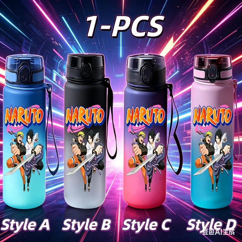 Taza de agua con personajes de Anime Naruto Shippuden, gran capacidad, portátil para exteriores, botella para beber deportiva con cuerda, regalos para niños y niñas