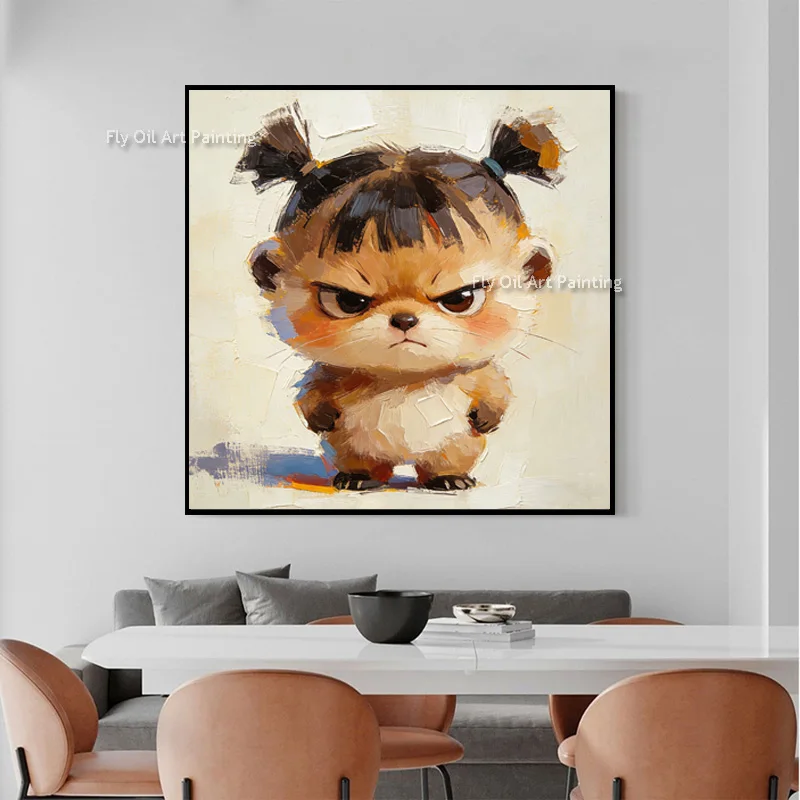 Simplism Original Design Grey Beige Animated Characters Canvas Wall Art Decor For Home Handpainted Brown Beige Oil Painting
