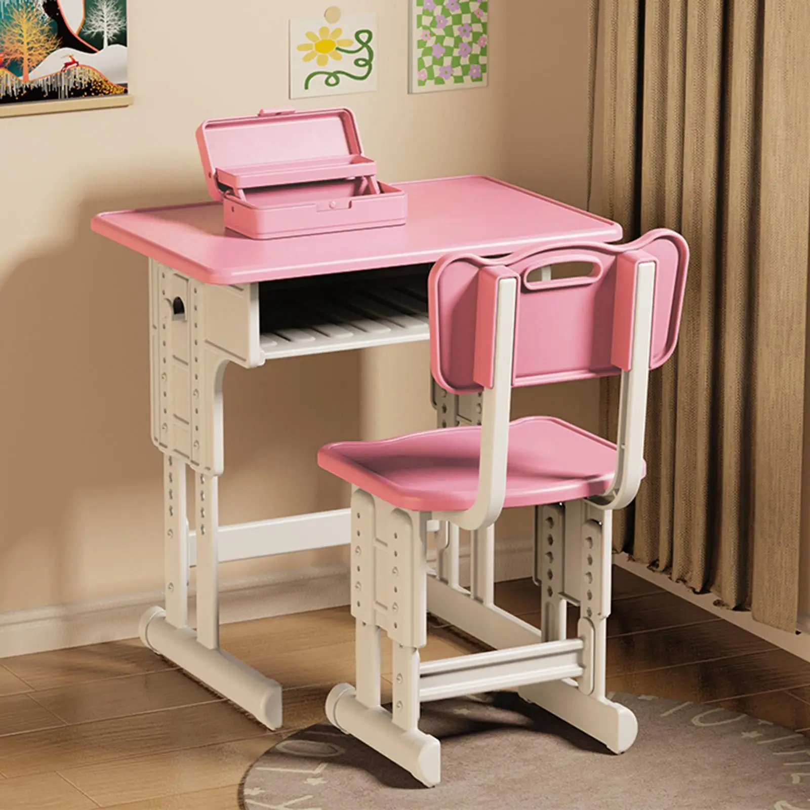 

1/12 Dollhouse Furniture Adjustable Dollhouse Miniature Desk Set With Chair Children Activities Dollhouse Chair Miniature