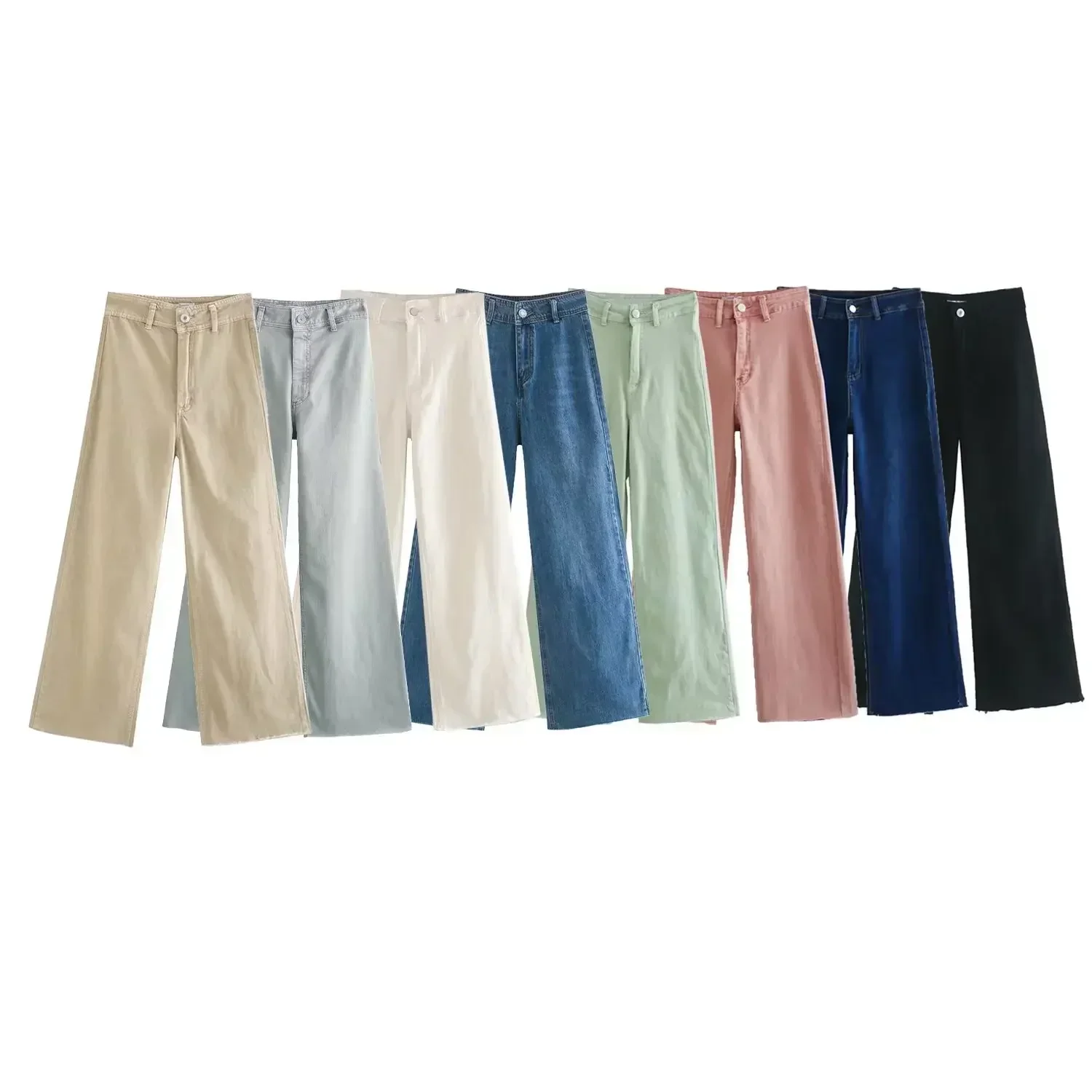 Frauen neue Mode mit Taschen Marine-Stil lose gerade Freizeit hose Vintage hohe Taille Reiß verschluss weibliche Hose Mujer