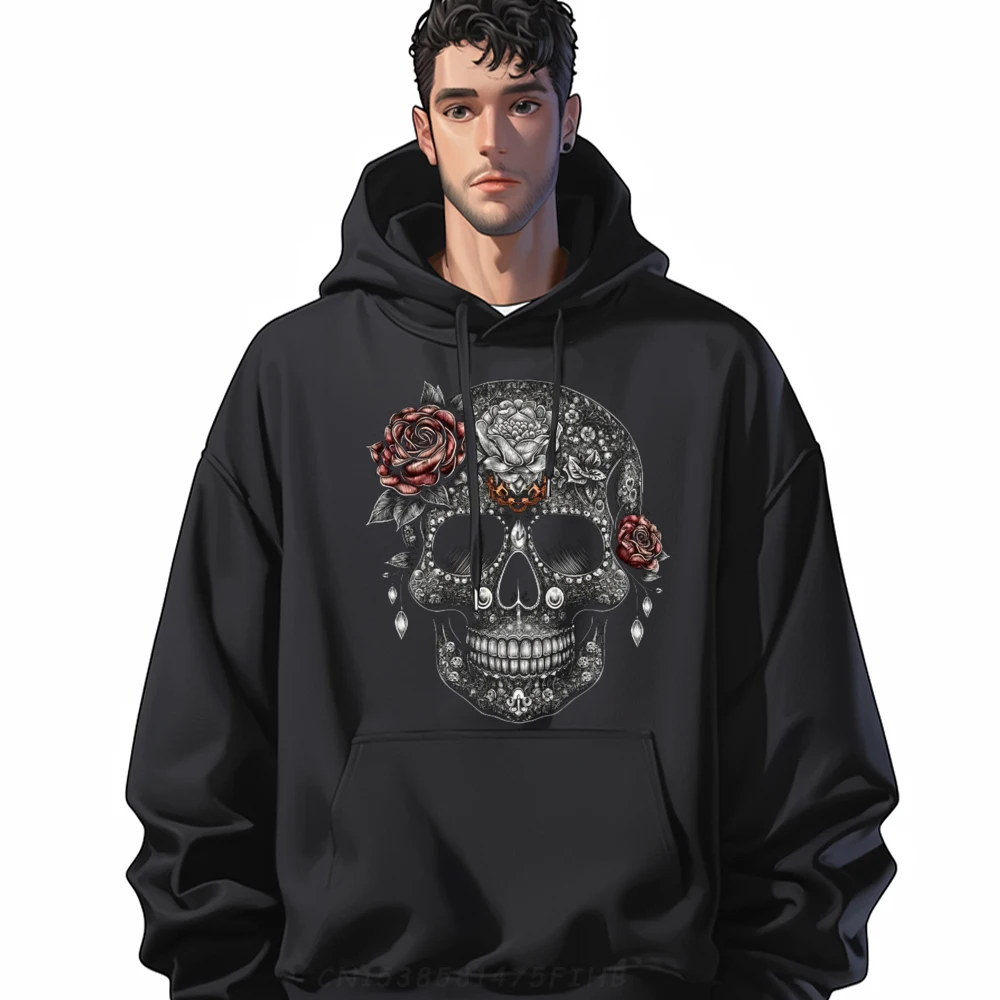 

Floral Mexican Skull Day of the Dead Dia De Muertos Red And Black Graphic Hoodies DURABLE Funny Sweatshirts Illustration