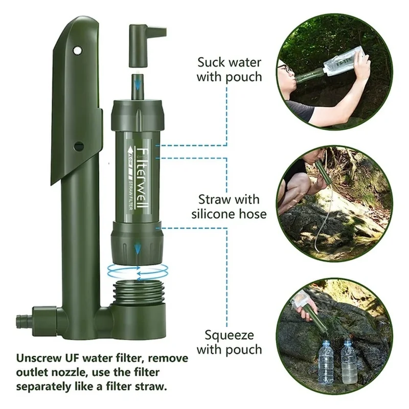 

Filterwell Mini Pocket Hand Pump Water Filter Outdoor Survival Portable Drinking Purifier Filters For Travel Hiking Camping Trip