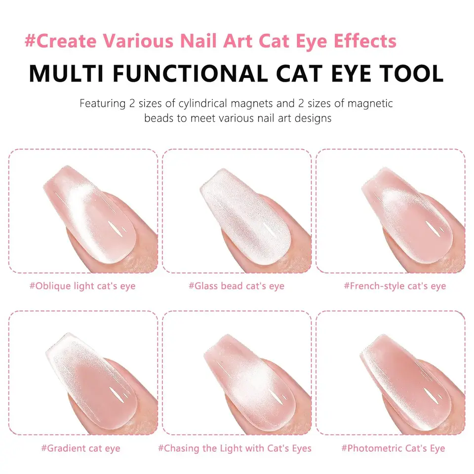 1/2 piezas de imán magnético para uñas de ojo de gato con varita magnética, set de herramientas, lápiz magnético de doble cabeza fuerte, suministros para uñas de gel 3D 4