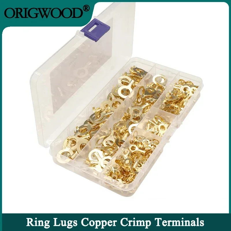 150/300/540pcs Ring Lugs Eyes Copper Crimp Terminals M3/M4/M5/M6/M8/M10  Cable lug Wire Connection Non Insulated Assortment Kit