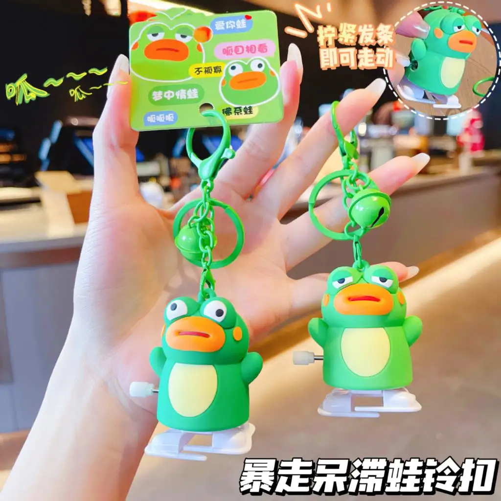 Novelty Wind Up Walking Small Frog Toy Keychain Pendant Cartoon Cute Creative Speechless Frog Clockwork Toys