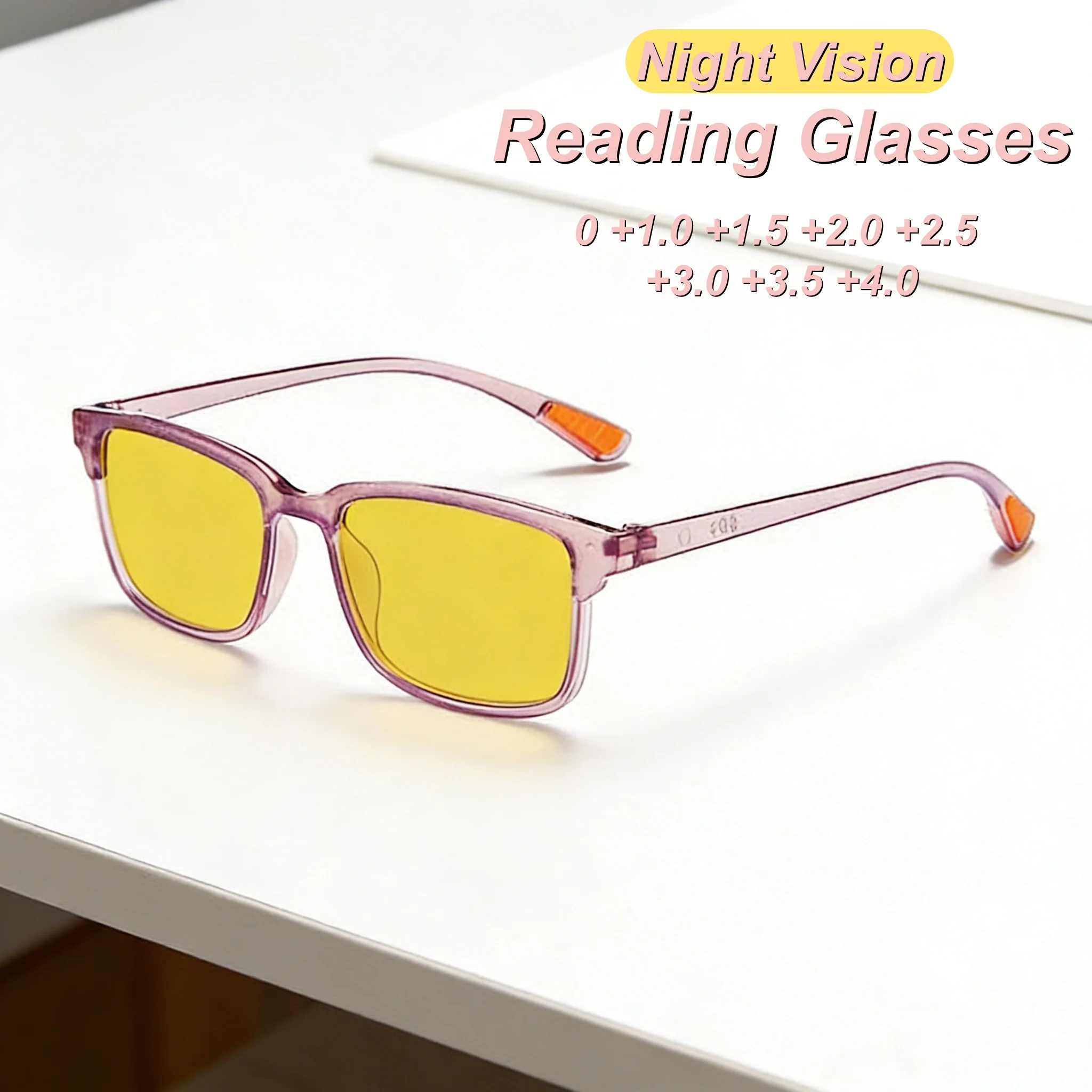 

New Fashionable Personalized HD Night Vision Women's Reading Glasses Ultra Light Neutral Square Frame Night Specific Glasses