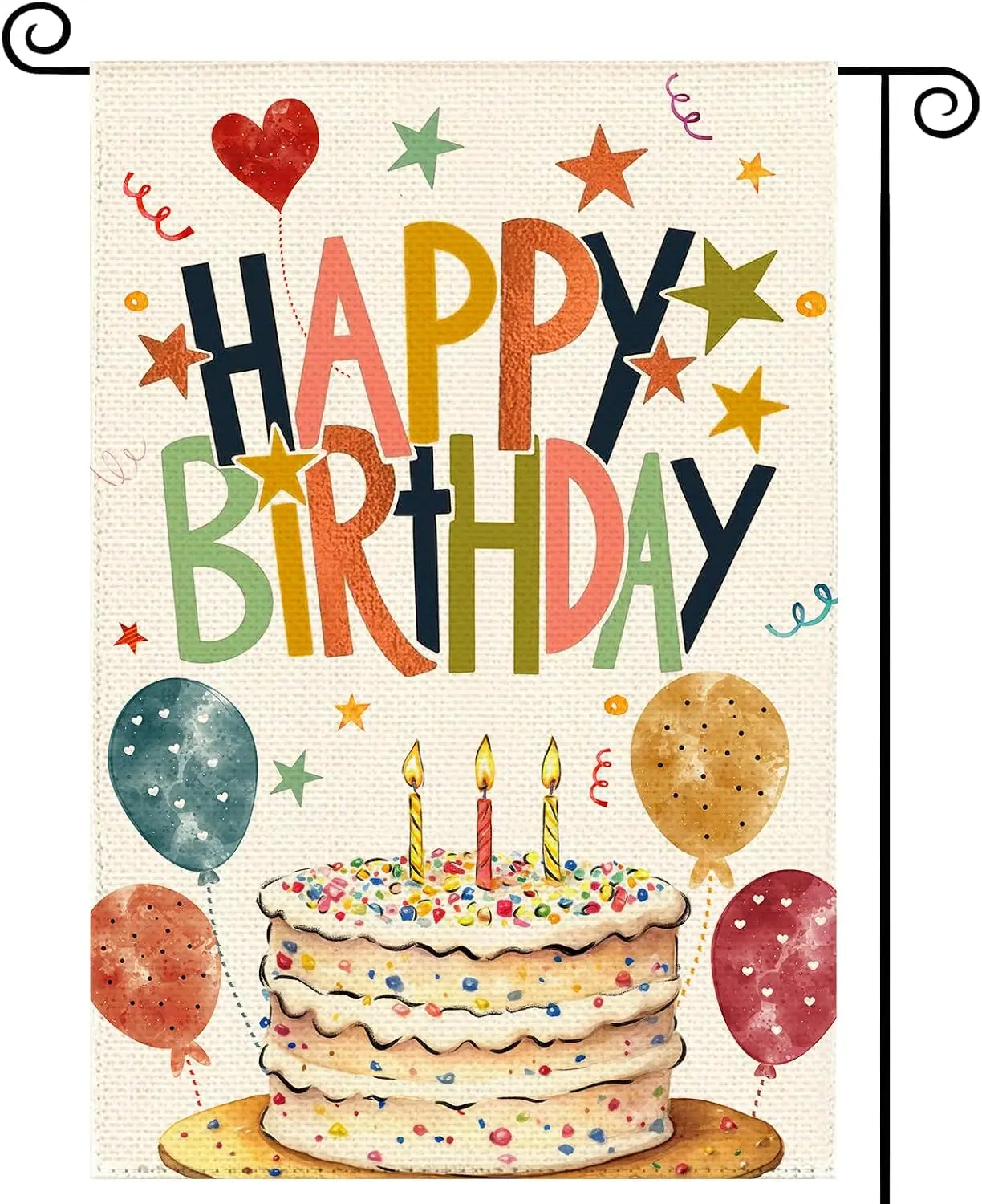 Happy Birthday Cute Cake Garden Flag 12 x 18 Inch Double Sided, Party Colorful Balloon Vertical Small Mini Flag Four Seasons kkz
