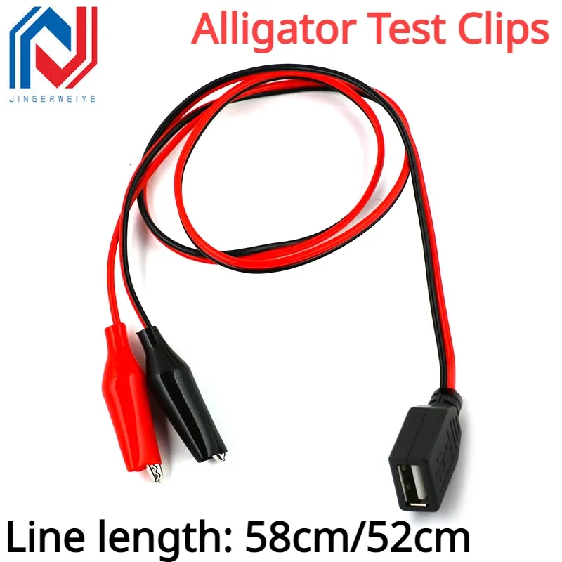 

Alligator Test Clips Clamp to USB Male / USB Female Connector Power Supply Adapter Wire 58cm Cable Red and Black