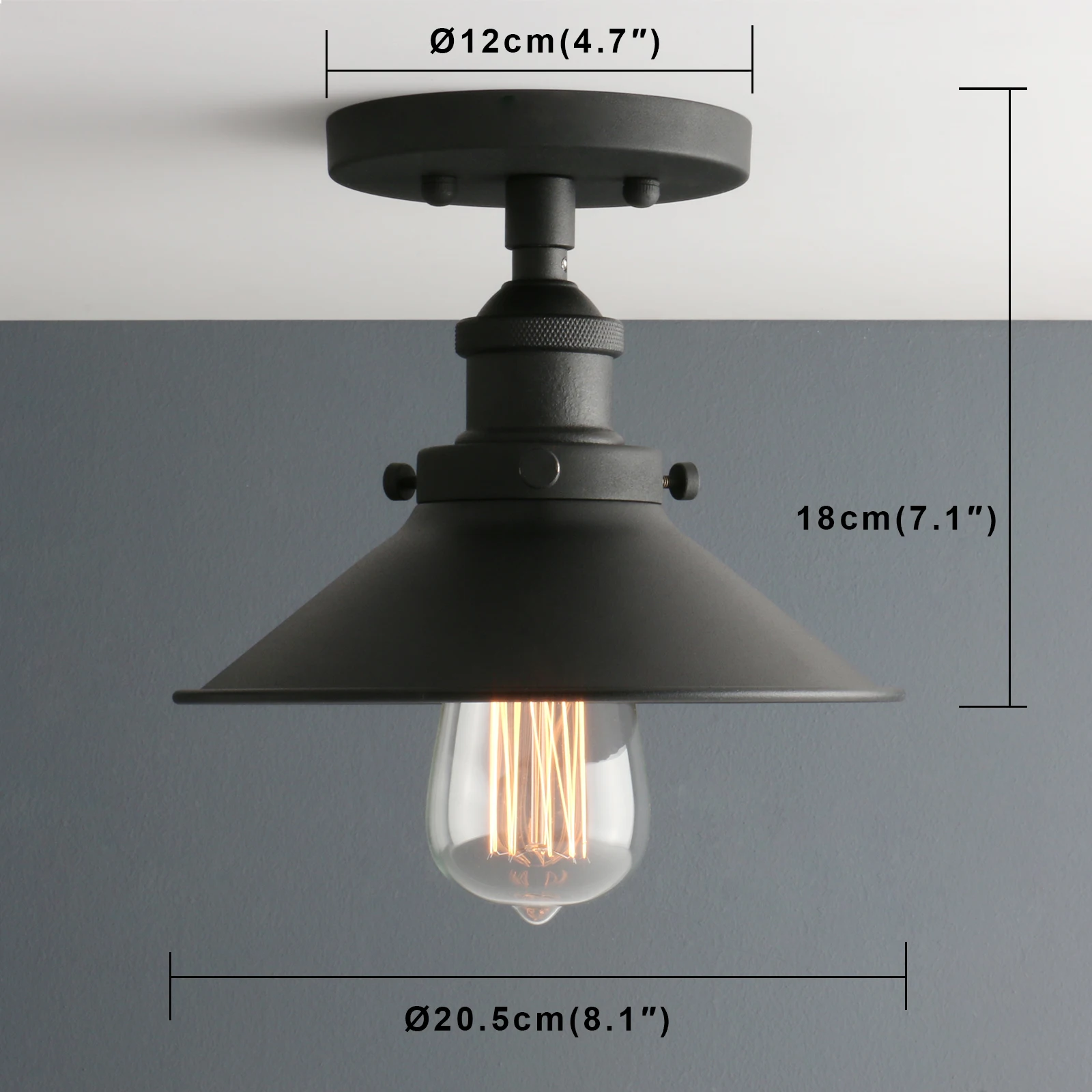 Imagem -02 - Phansthy-vintage Industrial Flush Mount Luz 1-luz Mini Luz de Teto 81 Polegadas de Sombra Clara