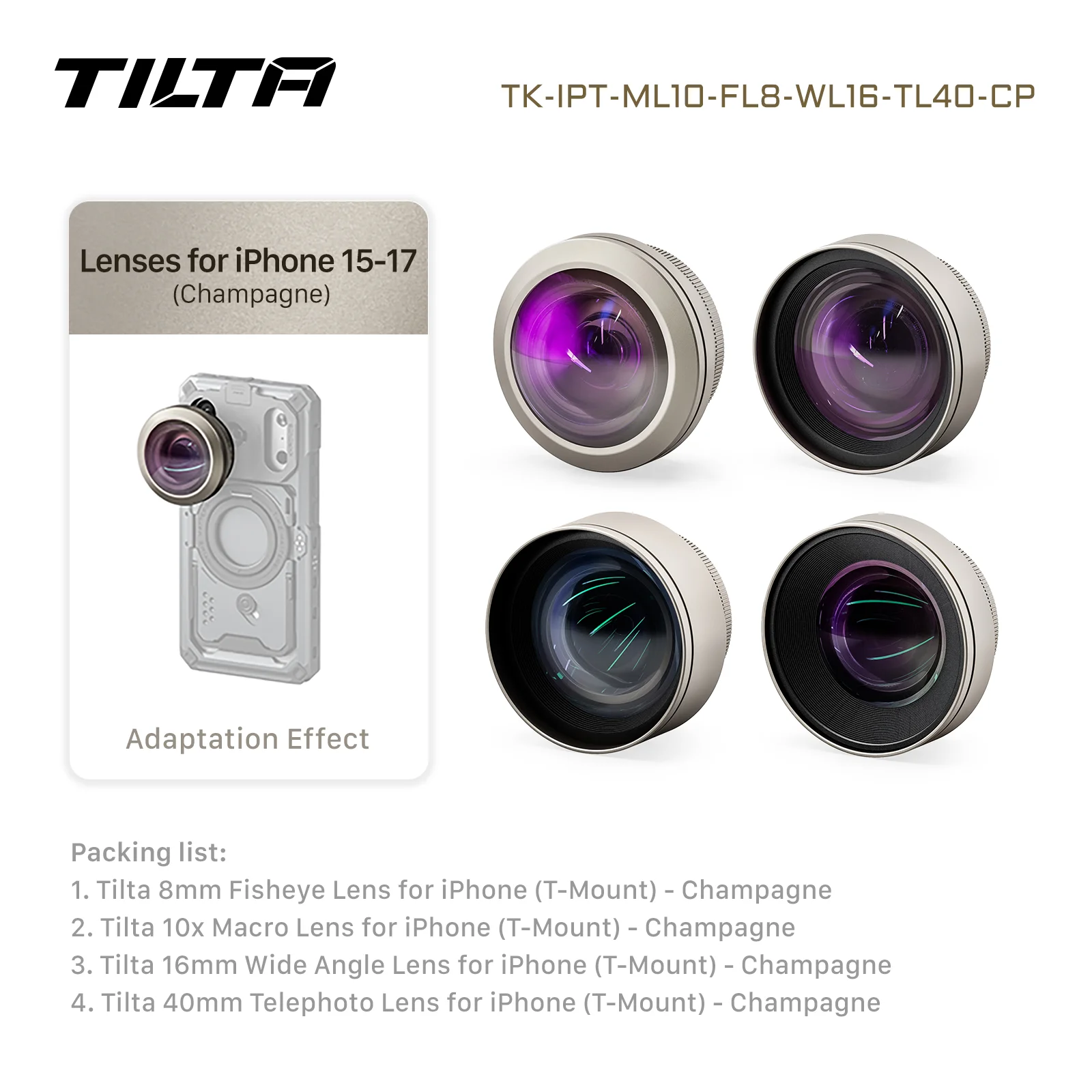 TILTA Khronos Fisheye-lens 16 mm groothoeklens Micro 10x macrolens Telelens Cameralens T-Mount lenzen voor iPhone