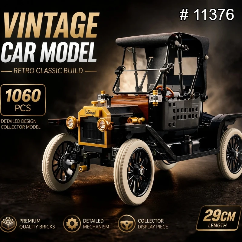 

New Vintage Classic Car Building Blocks Kit 1008PCS Retro Vehicle Model DIY Toy Educational Gift