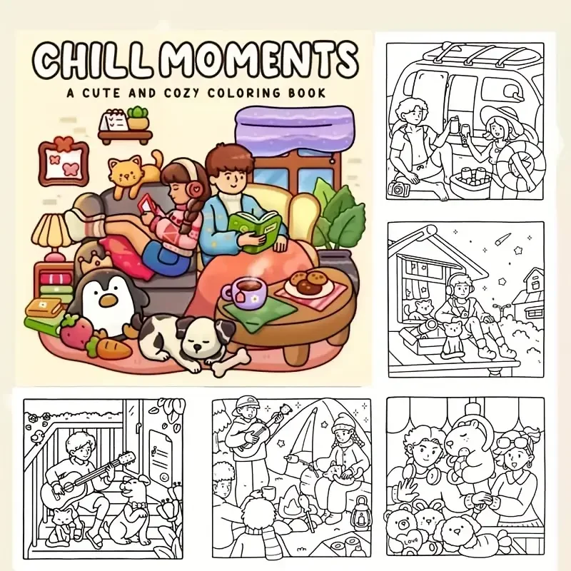 

Chill Moments Easy Coloring Book For Adults Stress Relief Drawing Book Perfect Gift for Party and Birthday & New Year