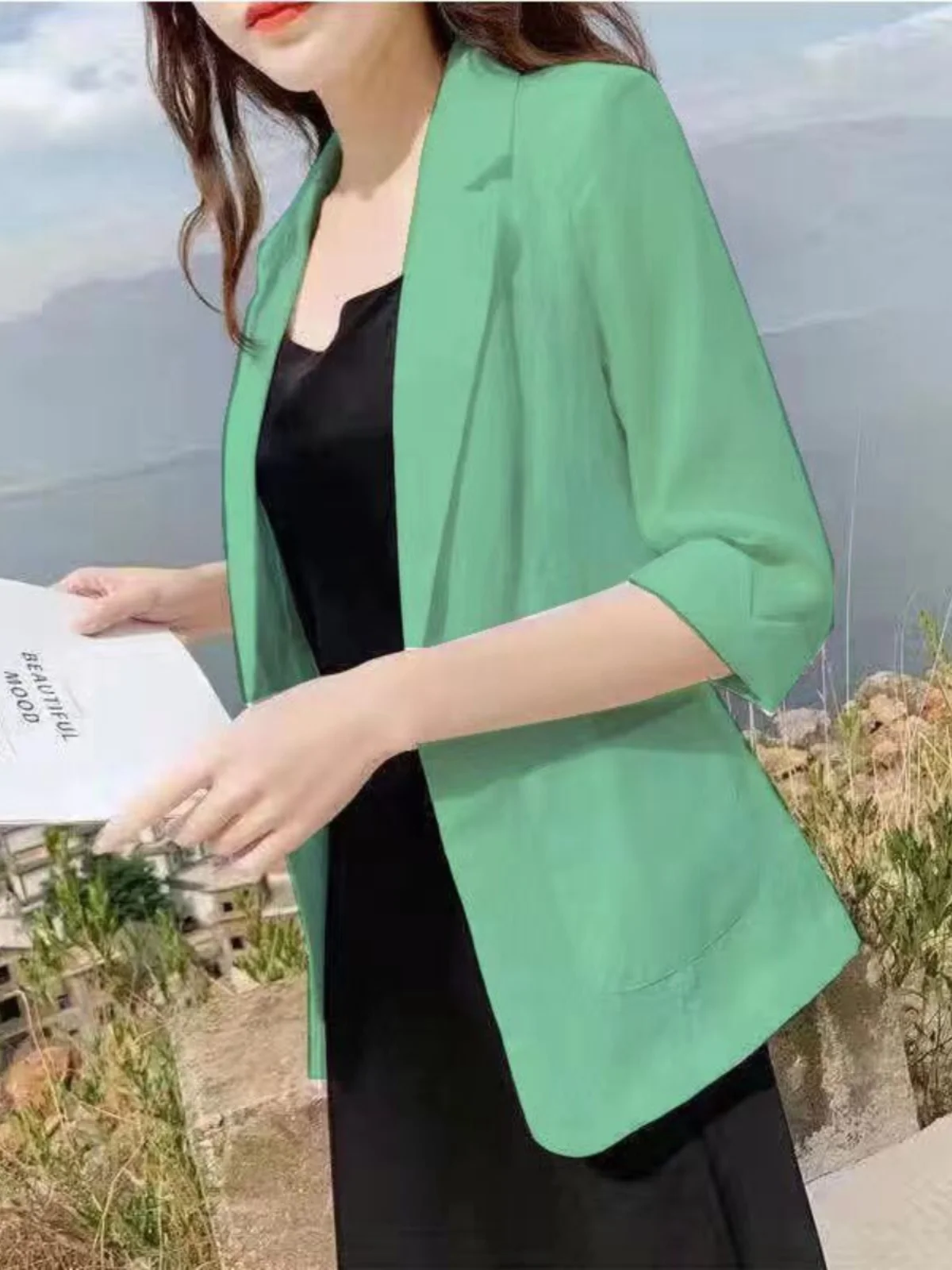 Linen Cotton Blend Women's Jacket Autumn Style Casual British Fashion Short Coat Button Closure Seven Sleeve Ladies Outerwear
