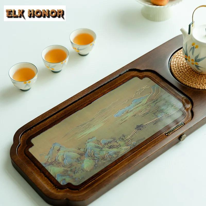 Walnut Tea Tray Household Solid Wood Tea Base High-end Color Changing Tea Tray Tea Set Dry Brewing Table Water Storage Tea Board