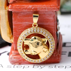 Juya-dijes de leopardo chapados en oro Real de 18K para mujeres y hombres, joyería Punk de lujo, Cz pavimentado, cobre, Animal, Tigre, Pantera, cabeza