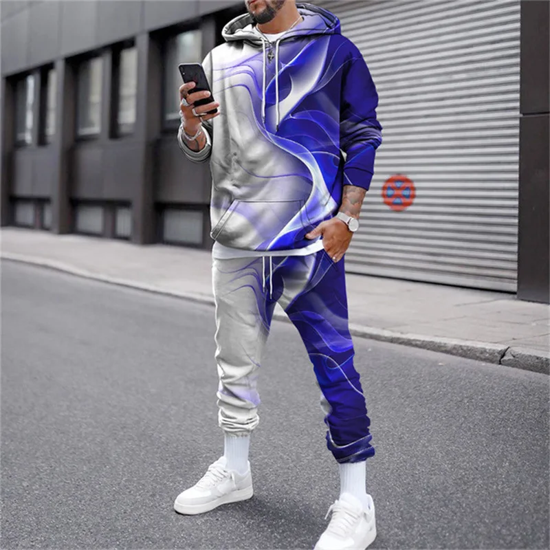 Trendy Men's Sport Hoodies Pants Suits 3D Print Unisex Sweatshirts Pants 2Pcs Sets Men/Women Long Sleeve Tracksuit Jogger Outfit
