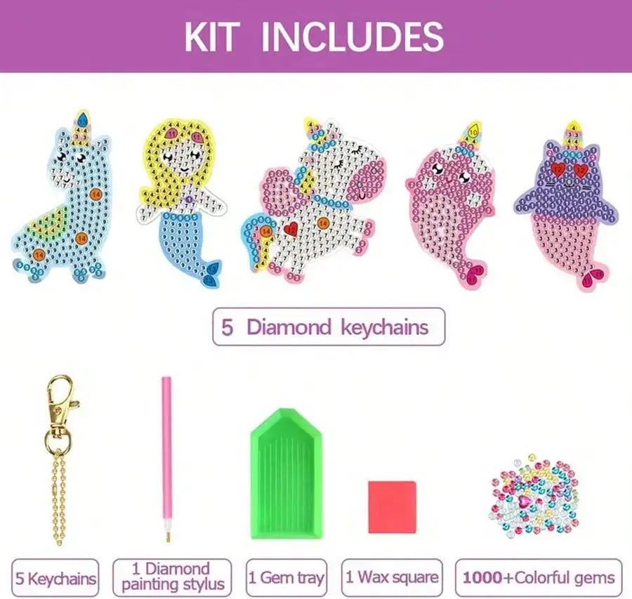 5pcs 5D เพชรภาพวาดของคุณเองอัญมณีพวงกุญแจยูนิคอร์น Mermaid ศิลปะหัตถกรรมเด็ก 8-12 อายุอีสเตอร์ตะกร้า Stuffers