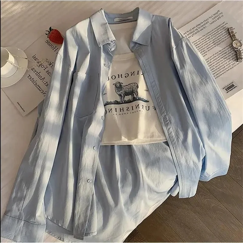 

Women Summer Solid Color Cardigan Shirt Top Design Sense niche Female Long Sleeved Blouse Jacket Ladies Loose Fit Sunscreen Coat