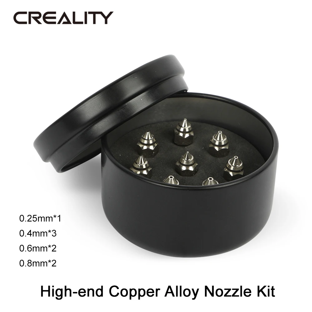 Creality 3D Printing High-end Nozzle Kit 0.25mm 0.4mm 0.6mm 0.8mm Brass /Copper Alloy/Hardened Steel Nozzle Kit for Ender-3 V2