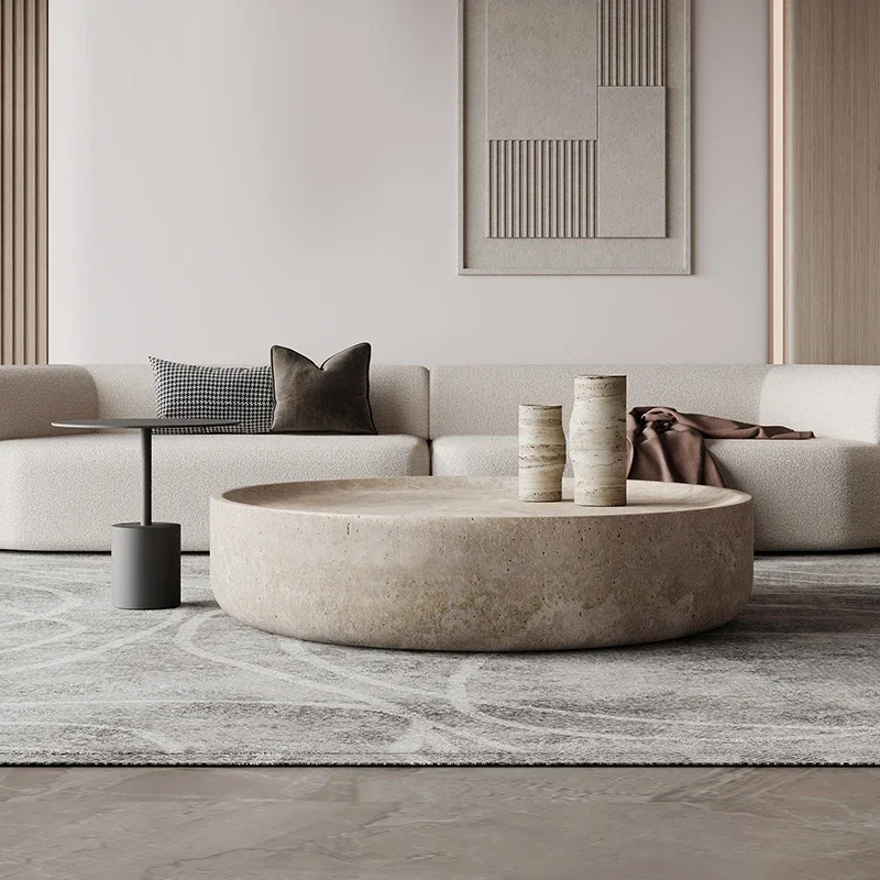 

2025 new model! Italian minimalist wind tunnel stone coffee table, round design interprets the advanced texture of cream wind