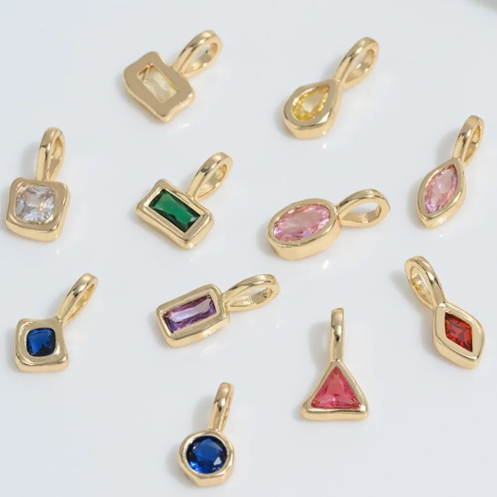 

1Pcs Copper Charms 14K Gold Color Zirconium Twelve Birthstone Pendant Necklace Bracelet Crystal DIY Beaded Accessories Material