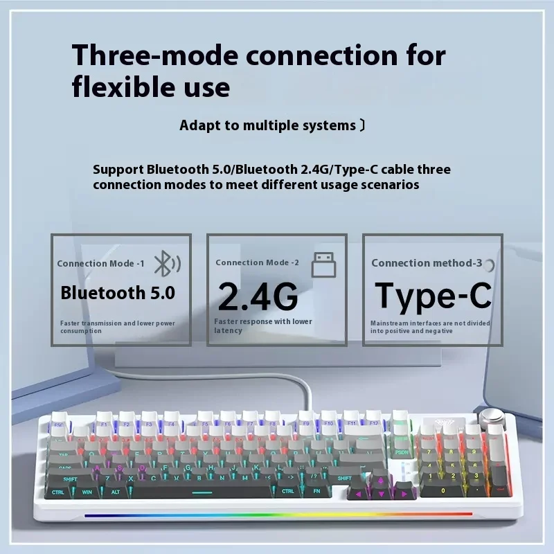 Imagem -04 - Teclado Mecânico com Estrutura de Junta Non-ghosting Teclado Hot-swappable Non-ghosting Escritório e Jogos Três Modos S98