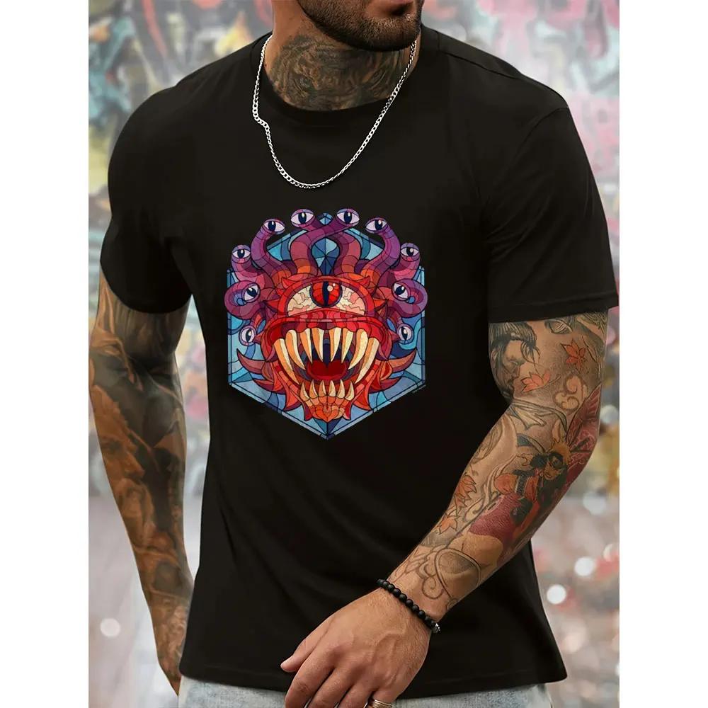 Витражная рубашка Dungeons & Dragons Beholder, классическая ролевая игра, креативный дизайн, топы, мужская хлопковая футболка с круглым вырезом, летняя уличная одежда