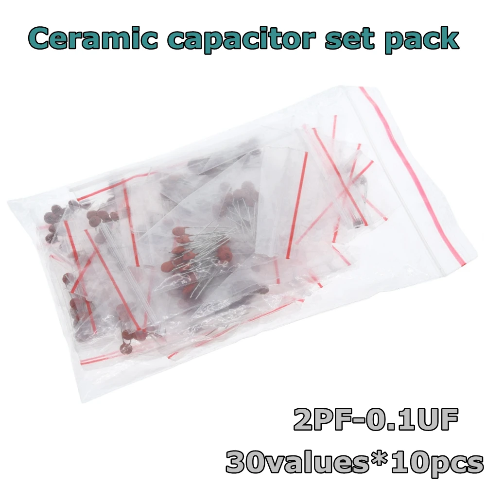 300pcs/lot Ceramic capacitor set pack 2PF-0.1UF 30values*10pcs Electronic Components Package capacitor Assorted Kit samples Diy