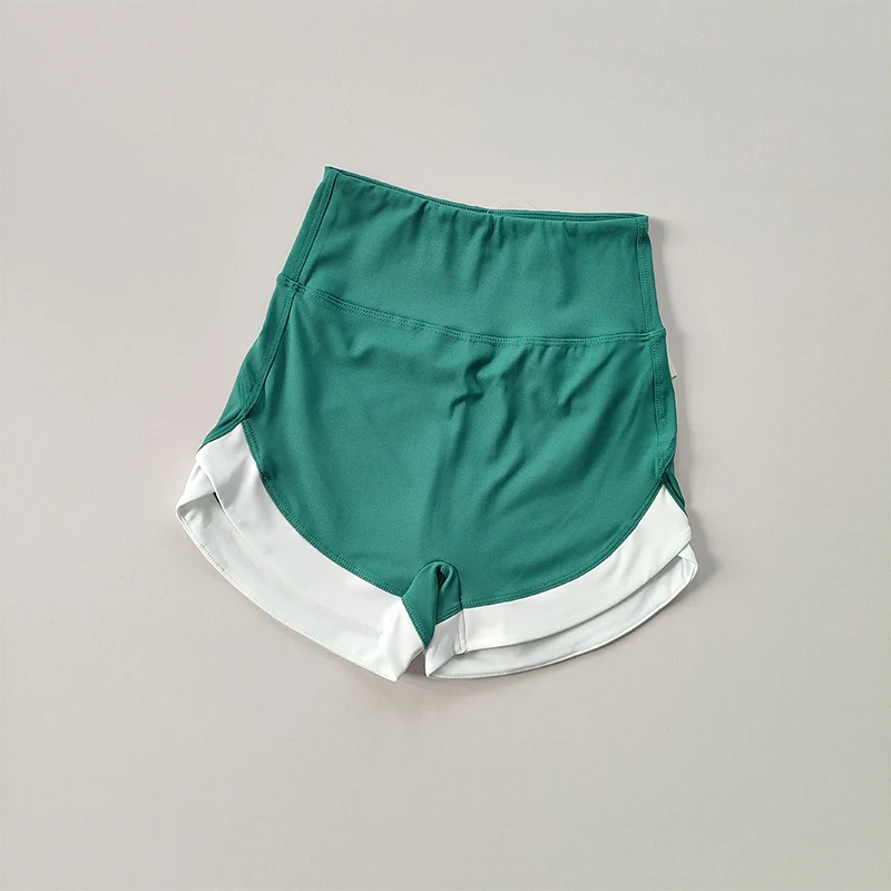 Hochgeschnittene Kontrast-Sportshorts für Damen-Fitness im Sommer, Rote Yoga-Dreiteiler-Hose, Atmungsaktiv und Lässig Tragbar – Detail 3
