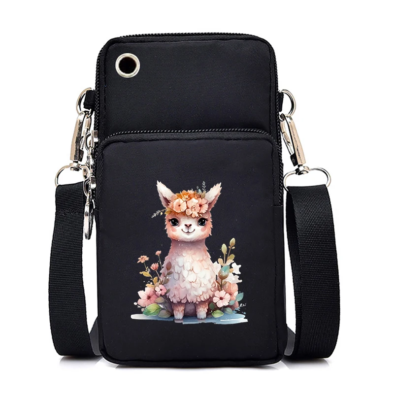 Flower Fox Print Mini Mobile Phone Bag Women Cute Sheep Floral Vertical Handbag Heart Flower Cartoon Animal Lover Shoulder Bags