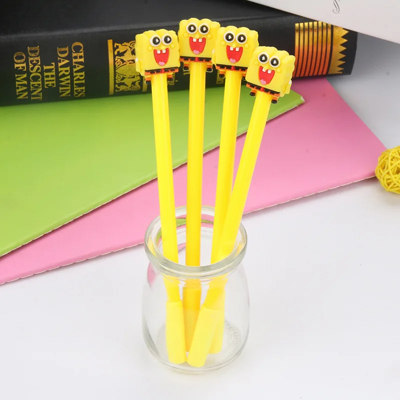 10Pcs/Set SpongeBob Cute Gel Pen Creative Kawaii Quick Drying Cap Neutral Pen Journal Supply Stationery 0.5mm Black Gel Ink Pen