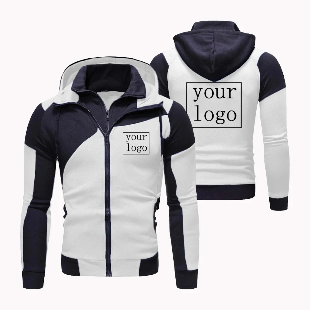 Custom Fashion Men's Casual Hoodies Jacket Autumn Winter Male Outdoor Patchwork Zipper Print Sweatshirt Fleece Coat
