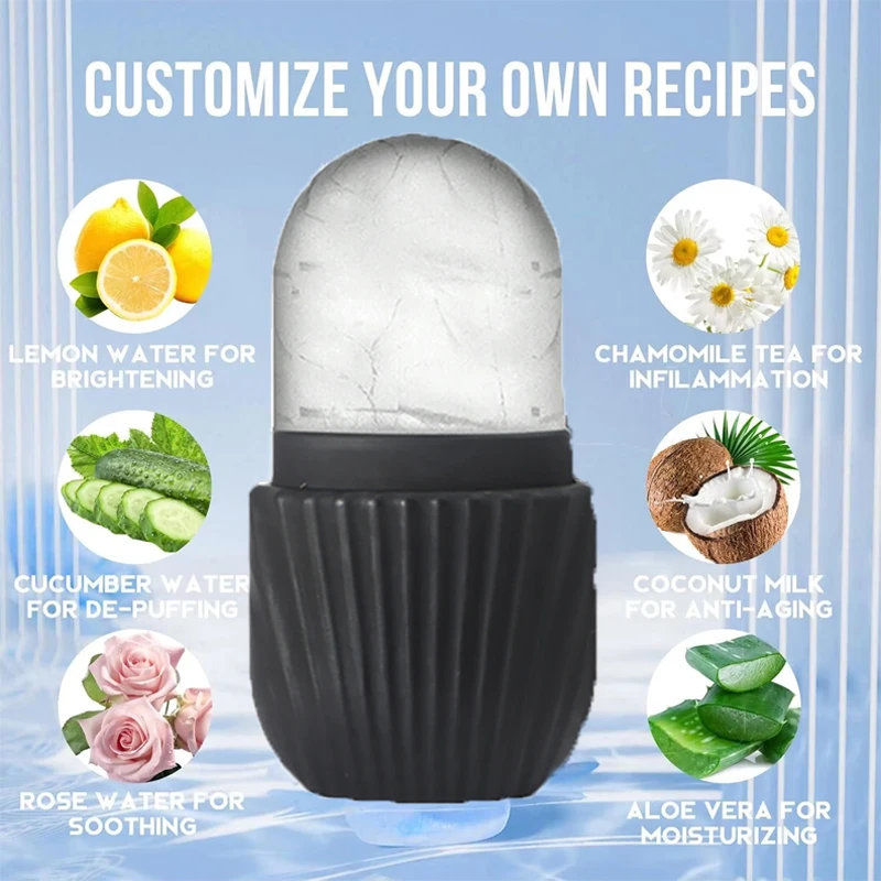 1/3 peça rolo de gelo rosto ferramentas de cuidados com a pele facial, rolo facial de aço inoxidável raspagem placa bandeja de gelo ferramentas de cuidados com a pele