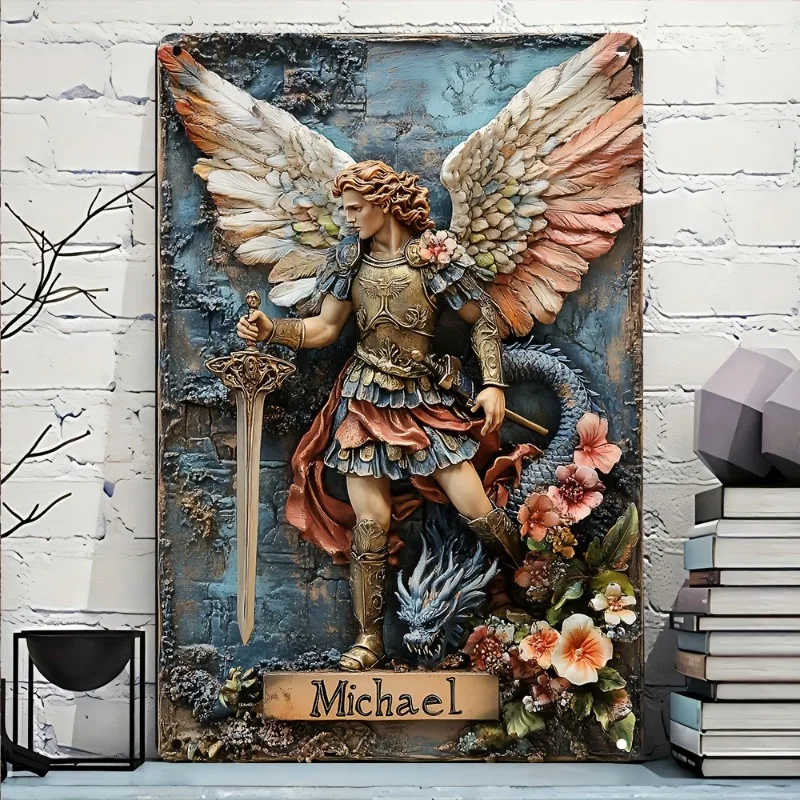 

Vintage Archangel Michael Aluminum Sign, Retro Metal Wall Decor for Home, Office, Cafe & Garden, 8x12 Inch, Unique Gift Idea