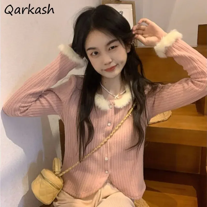 

Cardigan for Women Sweet Lovely Plush Knitwears Casual Sweaters Long Sleeve Girls Кардиган Женский Slim Korean Fashion All-match